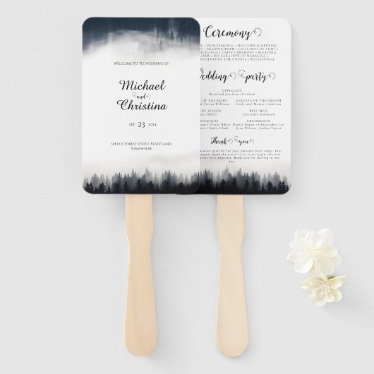 霧ミニマルの多いトウヒの森の結婚自然 ハンドファン (正面&裏面)