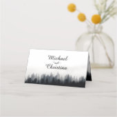 霧ミニマルの多いトウヒの森の結婚自然 プレイスカード (裏面)