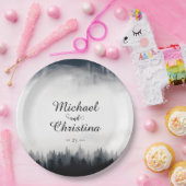 霧ミニマルの多いトウヒの森の結婚自然 ペーパープレート (パーティー)