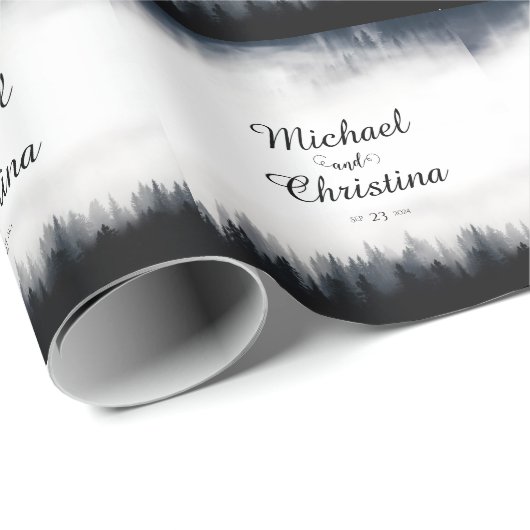 霧ミニマルの多いトウヒの森の結婚自然 ラッピングペーパー (ロールコーナー)