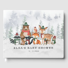 霧深い冬の森の森林動物の赤ちゃんシャワー ゲストブック