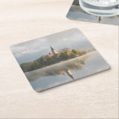 霧深い出血させた湖の日の出のコースター スクエアペーパーコースター (アングル)