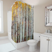霧深い樺の木の森林 シャワーカーテン (インサイチュ)