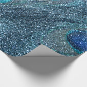 霧深く青いグリッターの孔雀の羽 ラッピングペーパー (角)