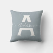 霧深く青くモダンな家族のモノグラムのトレンディーの原稿 クッション (裏面)