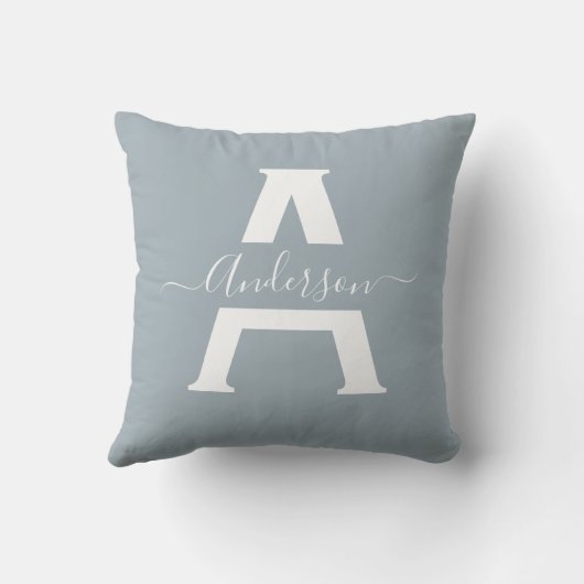 霧深く青くモダンな家族のモノグラムのトレンディーの原稿 クッション (裏面)