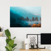 霧輝くの深い秋の森の光 ポスター (ホームオフィス)