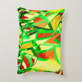 霧雨が降る赤いイメージの上に緑がかった縞模様 アクセントクッション (裏面(縦))