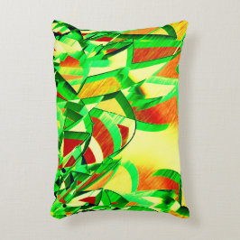 霧雨が降る赤いイメージの上に緑がかった縞模様 アクセントクッション