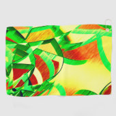 霧雨が降る赤いイメージの上に緑がかった縞模様 ゴルフタオル (横)