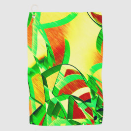 霧雨が降る赤いイメージの上に緑がかった縞模様 ゴルフタオル