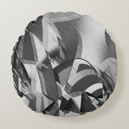 霧雨が降る黒いイメージの上に灰色の縞が見える ラウンドクッション