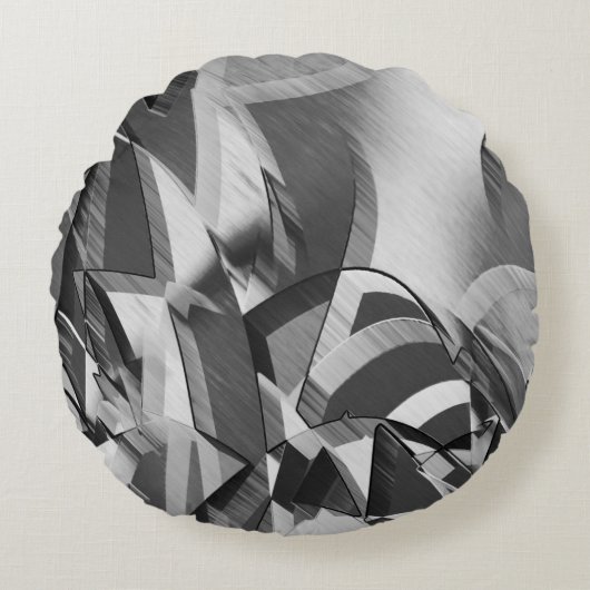 霧雨が降る黒いイメージの上に灰色の縞が見える ラウンドクッション (正面)