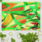 霧雨で赤いイメージの上に緑がかった筋 キッチンタオル (折り畳み)