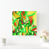 霧雨で赤いイメージの上に緑がかった筋 スクエア壁時計 (ホーム)