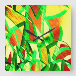 霧雨で赤いイメージの上に緑がかった筋 スクエア壁時計