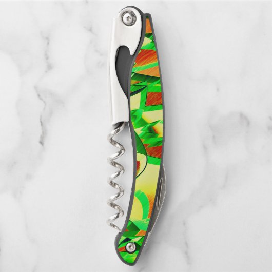 霧雨で赤いイメージの上に緑がかった筋 ソムリエナイフ (正面)