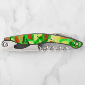 霧雨で赤いイメージの上に緑がかった筋 ソムリエナイフ (正面)