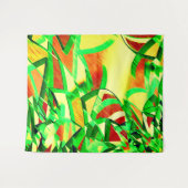 霧雨で赤いイメージの上に緑がかった筋 タペストリー (正面(横))