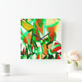 霧雨のオレンジ色の赤い画像に緑がかった筋 スクエア壁時計 (ホーム)