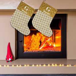 霧雨の眩しいクリスマスの輝く金ゴールド星 ラージクリスマスストッキング