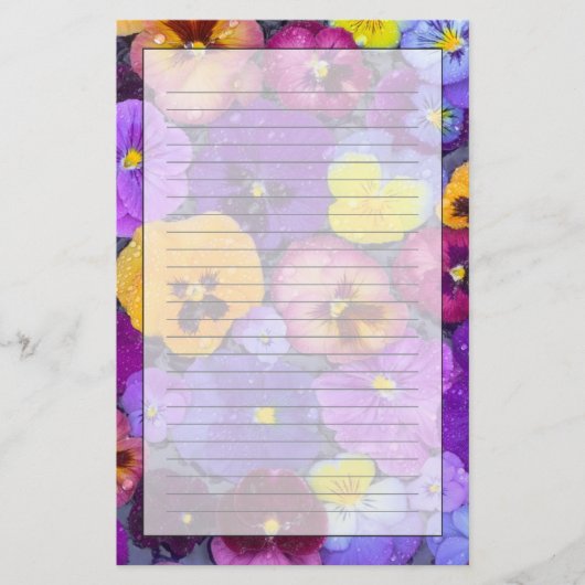 露で鳥風呂に浮かんでいるパニ色の花 便箋 (正面)