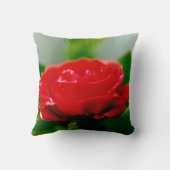 露に覆われた赤いバラ クッション (裏面)