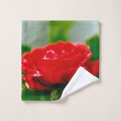 露に覆われた赤いバラ バスタオルセット (ウォッシュタオル)