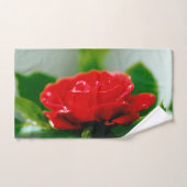 露に覆われた赤いバラ バスタオルセット (ハンドタオル)