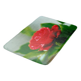 露に覆われた赤いバラ バスマット