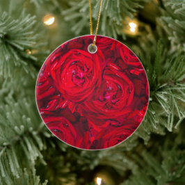 露の花の赤いバラ – 写真 セラミックオーナメント