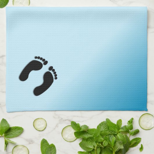 露出した足跡（青） キッチンタオル (折り畳み)