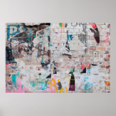 露出した風化したレンガの壁と裂けた通り柱 ポスター (正面)