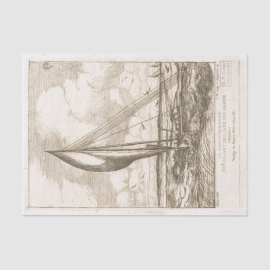 露水フランスの上での帆船のエッチング 薄葉紙 (正面)