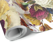 青々としたアンティークの花束が白い模様 ラッピングペーパー (ロールコーナー)