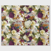 青々としたアンティークの花束が白い模様 ラッピングペーパー (フラット)