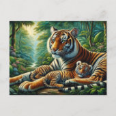 青々としたジャングルの中のトラと絵を描カブ ポストカード (正面)