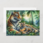 青々としたジャングルウォーターの色絵を描の虎 ポストカード (正面/裏面)
