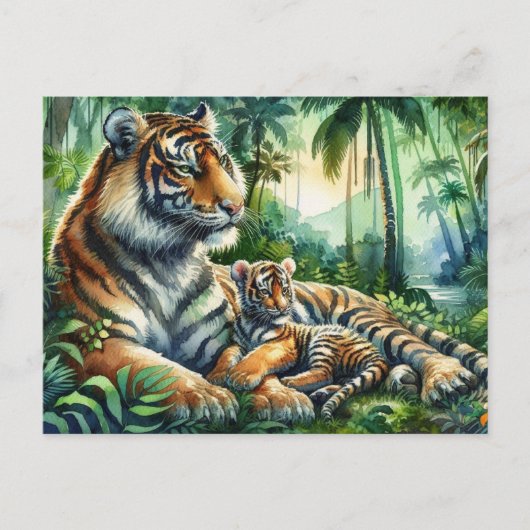 青々としたジャングルウォーターの色絵を描の虎 ポストカード (正面)