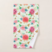 青々としたピンクの牡丹と蝶 バスタオルセット (ハンドタオル)