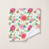 青々としたピンクの牡丹と蝶 バスタオルセット (ウォッシュタオル)