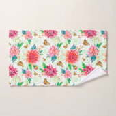 青々としたピンクの牡丹と蝶 バスタオルセット (ハンドタオル)