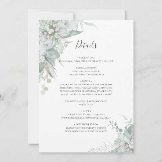 青々とした多肉植物が一面に写結婚っている 招待状 (裏面)