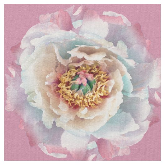 青々とした白い牡丹の模様 ファブリック (クローズアップ)