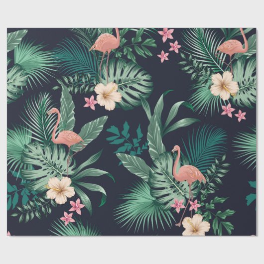  青々とした葉、流れを持つシームレスな熱帯模様 ラッピングペーパー (フラット)