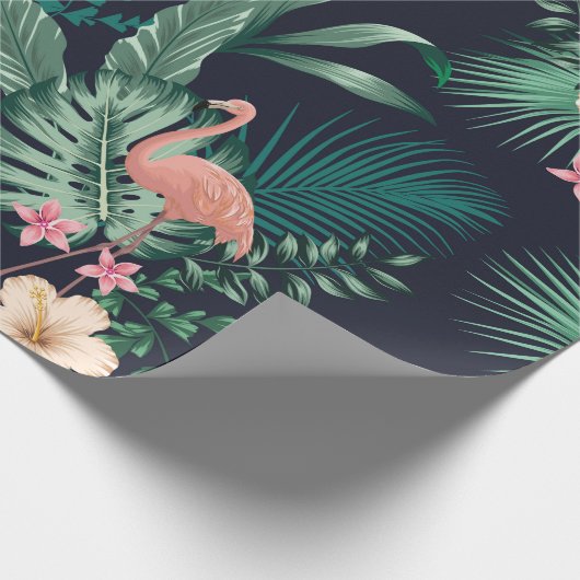  青々とした葉、流れを持つシームレスな熱帯模様 ラッピングペーパー (角)