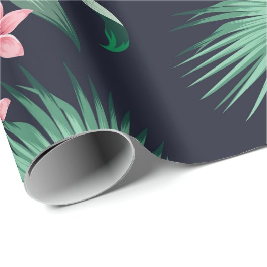  青々とした葉、流れを持つシームレスな熱帯模様 ラッピングペーパー (ロールコーナー)