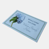 青あじさいウェルカムファミリー名の書式 ドアマット (アングル)