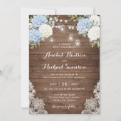 青あじさいウッドレースストリングライト結婚ズ 招待状 (正面)