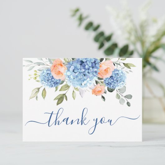 青あじさいエレガント赤面ピンクローゼフラワーズ サンキューカード (スタンド正面)